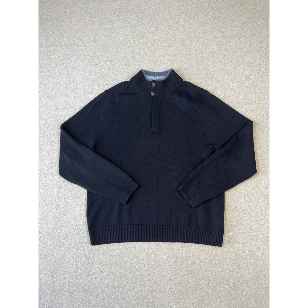 Brooks Brothers Sweater Mens L Navy 1/4 Button Up Merino Wool Henley Pullover